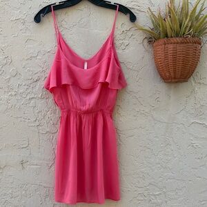 My Story Coral V-Neck Dress with Ruffle Trim